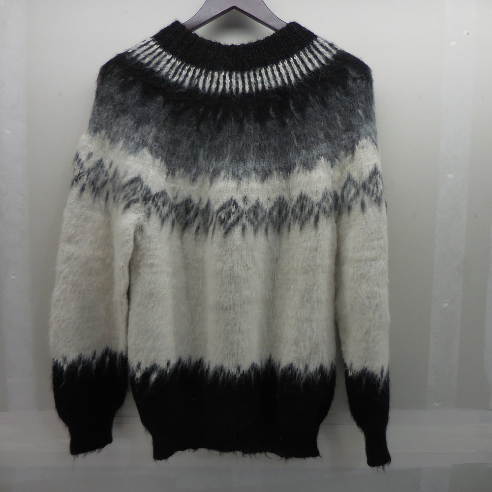 Alpaca Connection Handmade Bolivia Wool Fair Isle Sweater Womens Small Black